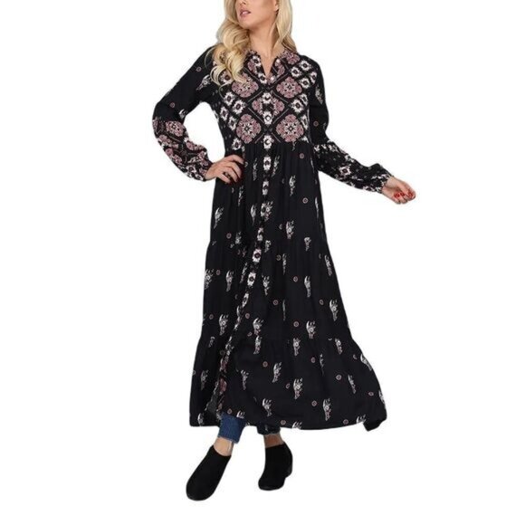 Button-Front Scarf Print Maxi Dress‎ Size XXL - Picture 1 of 7